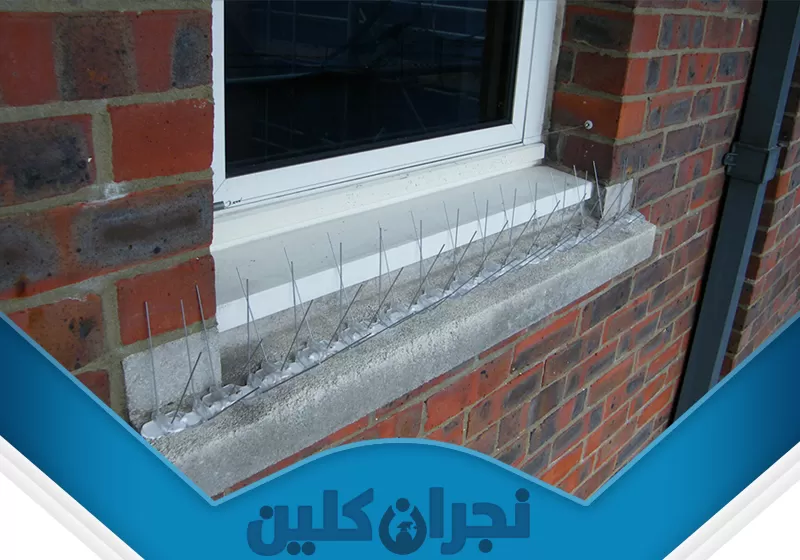 طارد الحمام من الشبابيك بنجران 0566353695 نجران كلين تم تركيب طارد الحمام من الشبابيك بنجران على عتبة نافذة الطوب الأحمر لمنع تجمع الحمام وحماية المكان من الفضلات والأضرار بأمان وكفاءة.